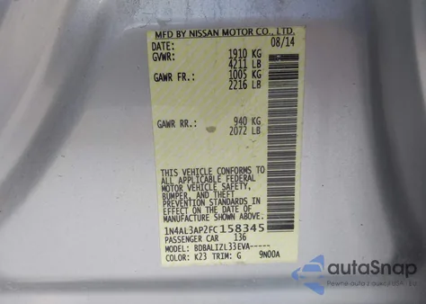 2015 Nissan Altima 2.5 Sv from USA, damaged, VIN 1N4AL3AP2FC158345